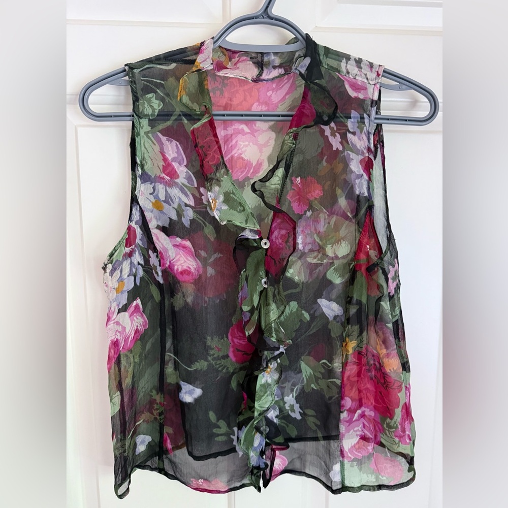 Edward Sheer Floral Sleeveless Chiffon Blouse